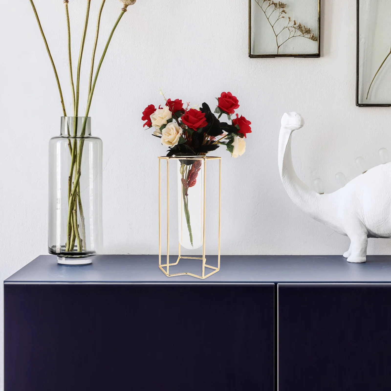 

Art Vase Propagation Vases Transparent Glass Clear Iron Tabletop Flower Dried Vintage Home Decor