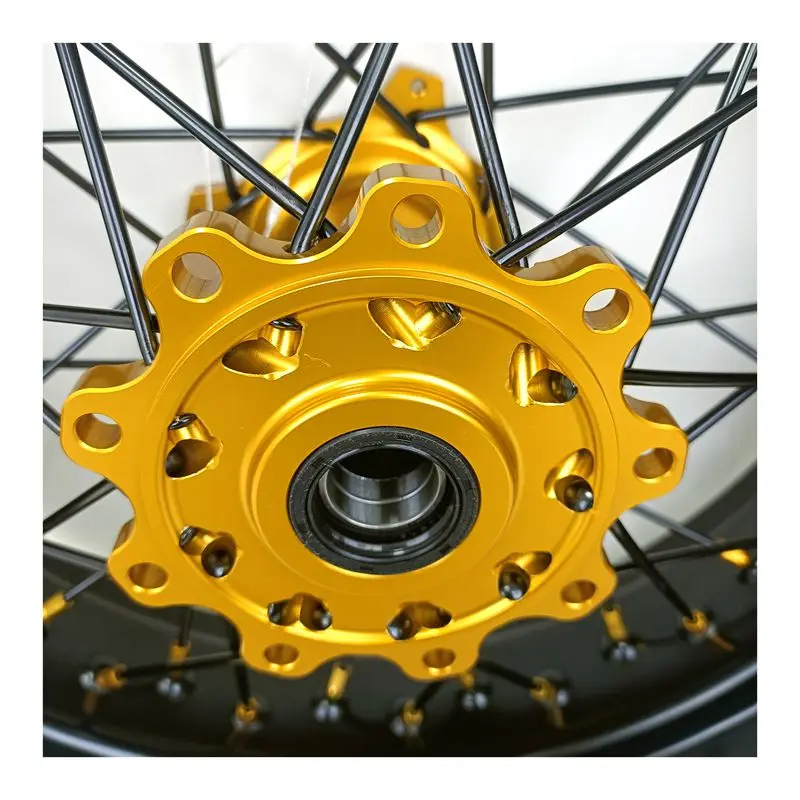 Classic Color Wheels 17-3.5/5.0 Inch Black Rim Yellow Hub Supermoto Wheels Set Fit 2007-2024