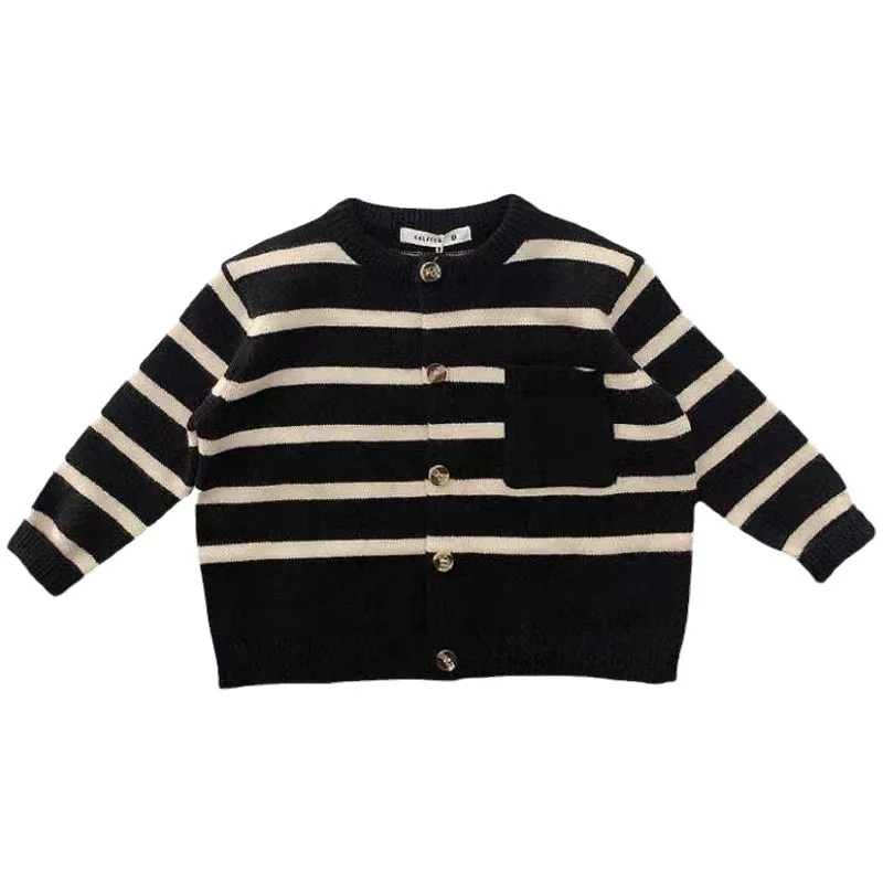 Fashion striped Kids sweater Boys Single breasted knit Coat Girls soft loose O-Neck knitted Cardigan