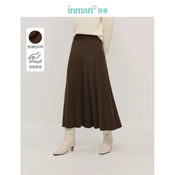 INMAN 2024 Autumn winter drape twist knitted women's skirts rabbit fleece core-yarn thin A-line skirt