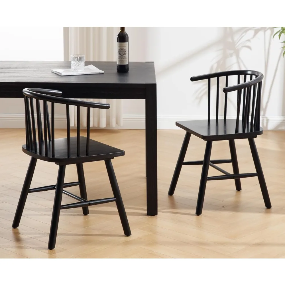 Wooden Dining Chairs Set of 2 Farmhouse Spindle Dining Room Chairs with Arms/Wide Curved Back Modern Kitchen Chairs Windsor Side