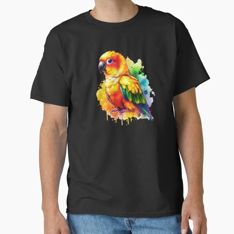 Watercolor Sun Conure Bird 1126 Funny Pet birds lover Gift T shirt for man Large size Tops Funny parrot Graphic Printed clothes
