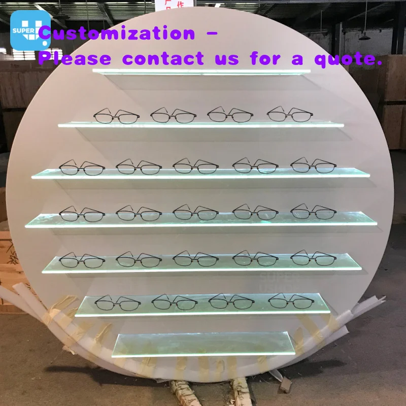 custom.Customized Led Lighting Round Wall Mounted Sunglasses Shop Furniture Glass Eyewear Display Shelf Optical Store