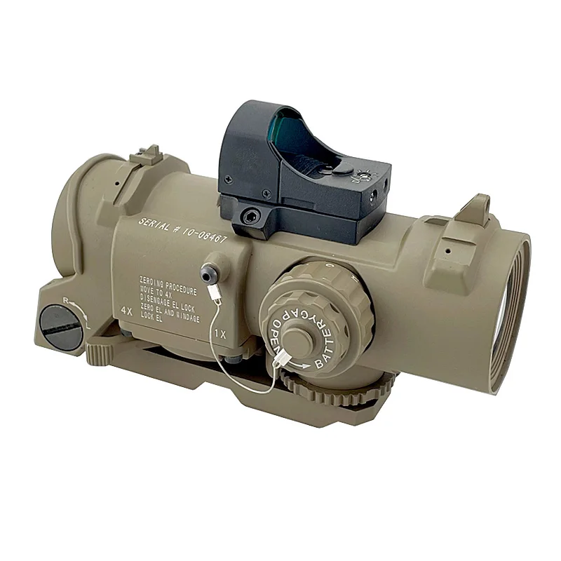 Tactical DR 1x-4x Magnifier Optic Rifle Scope With Mini Red Dot Sight, Red Illuminated Mil-Dot Hunting Scope