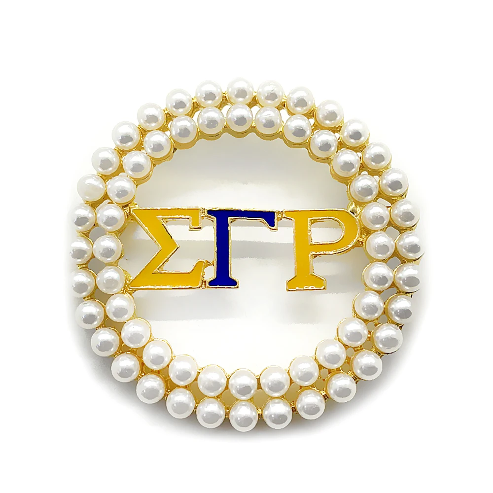 Personality Greek letter sorority women society SIGMA GAMMA RHO enamel pearl Round Brooch pin