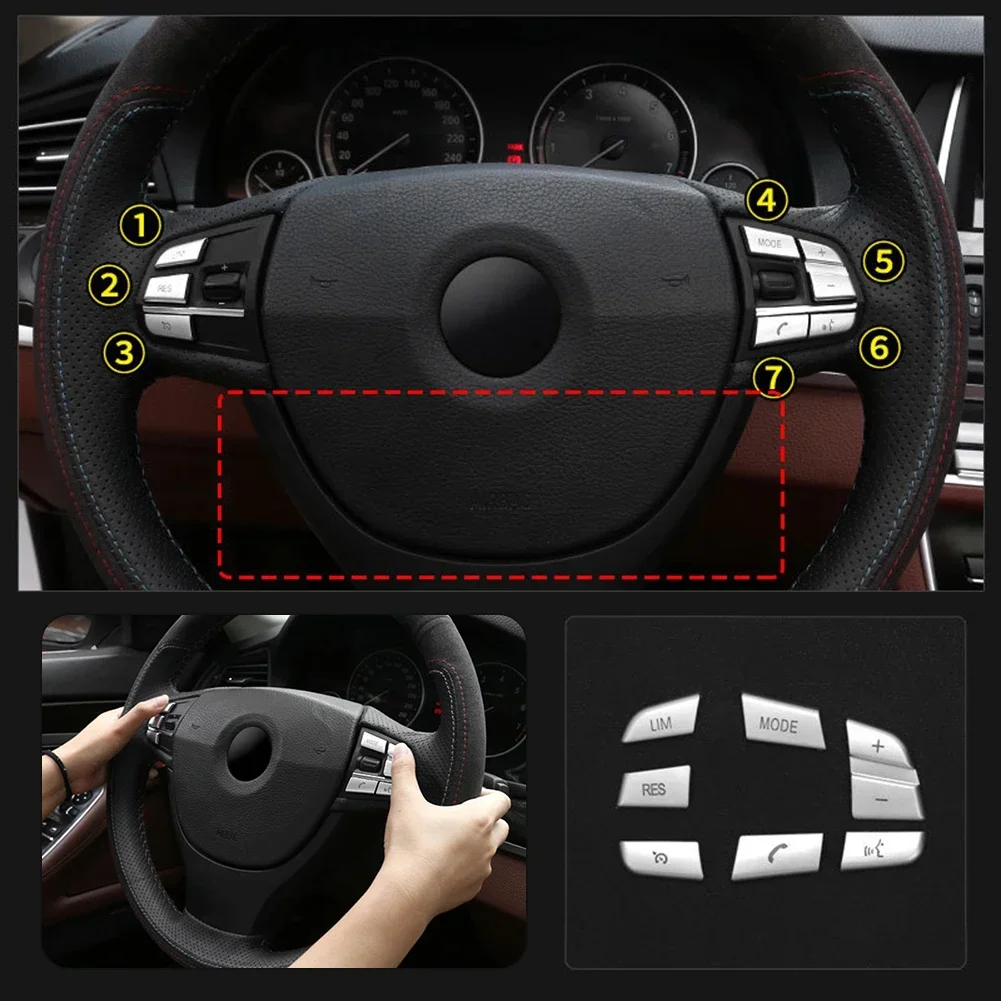 Chrome Steering Wheel Button Cover Trim For BMW 5 6 7 GT F01 F02 F06 F07 F10 F12  Steering Wheel Button Decor Cover Stickers