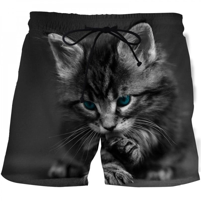 

Cute Cat Graphic Beach Shorts Men 3D Printed Black Cat Casual Unisex Funny Short Pants New Quick-drying Swimm Shorts Men Trunks