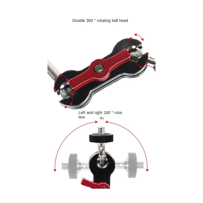 Montaje de brazo articulado de doble cabeza de bola, tornillo de 1/4 pulgadas para cámara DSLR, trípode de luz, tipo de soporte de Zapata en vivo