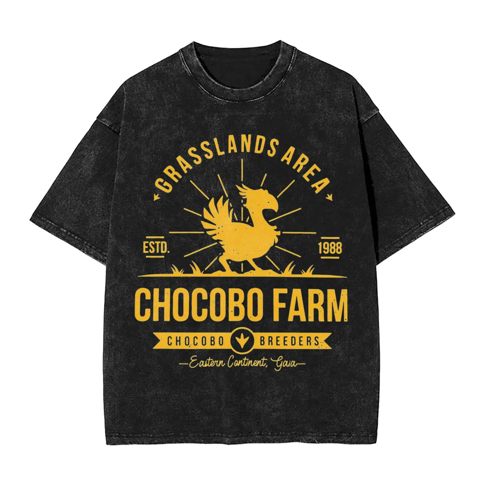 Men Women Chocobo Farm Finals Fantasys Washed T Shirts Video Game 100% Cotton Clothes Leisure Short Sleeve O Neck Tee Shirt