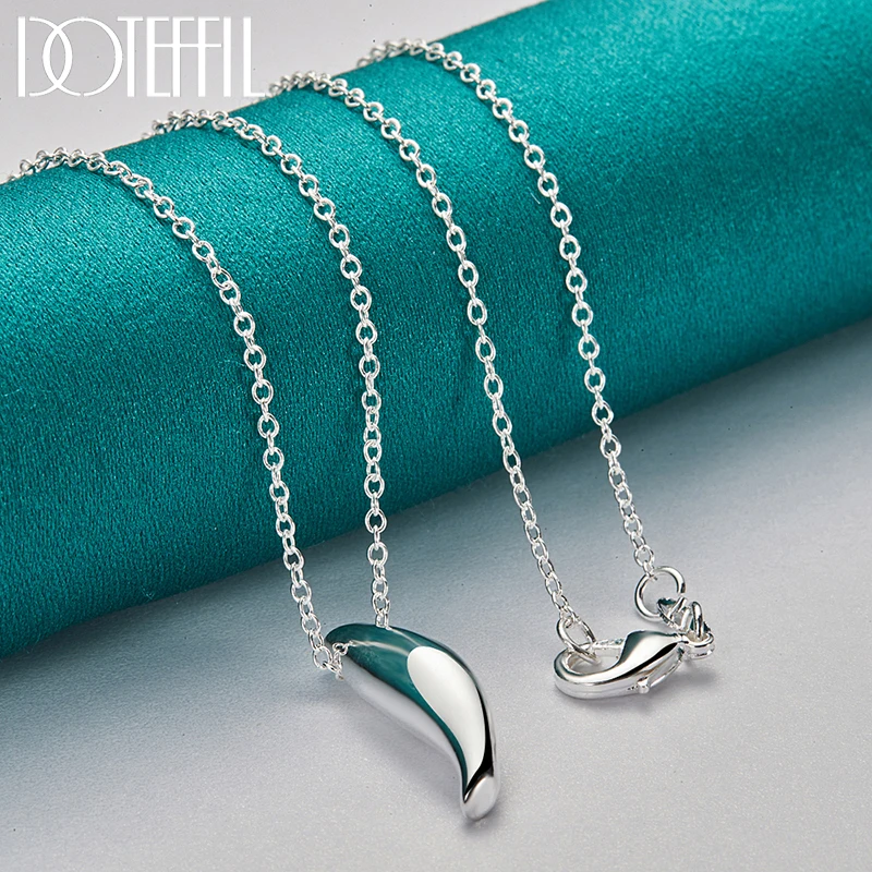 DOTEFFIL 925 Sterling Silver Smooth Long Solid Pendant Necklace 18 Inch Chain For Women Wedding Engagement Party Fashion Jewelry