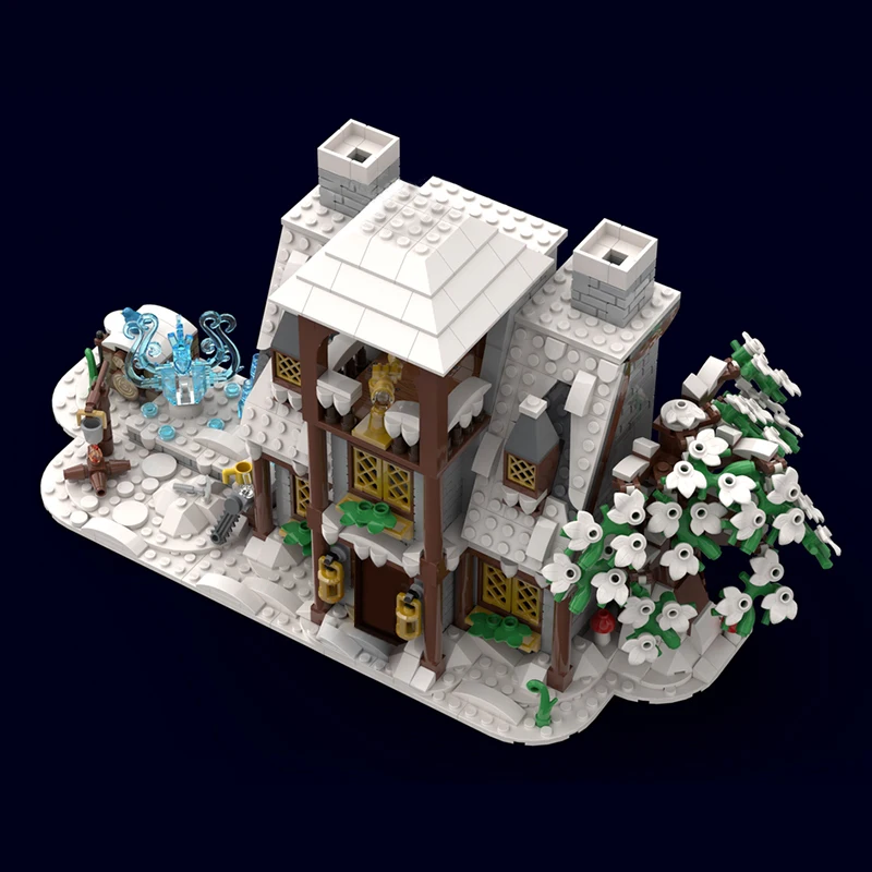 serene ice sculpture studio bricks winter snowy north cabin blocks townhouse town house building seasonal moc holiday cottage