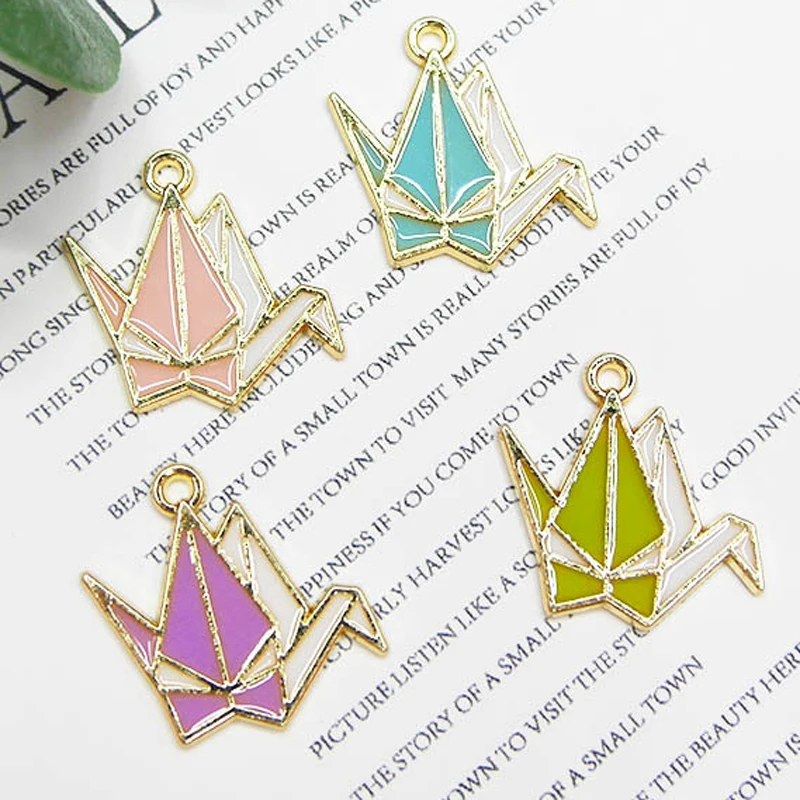 10Pcs Diy Japanese Popular Alloy Enamel Colorful Fan And Paper Crane Pendant Suitable For Diy Earrings/Necklaces/Keychain Access