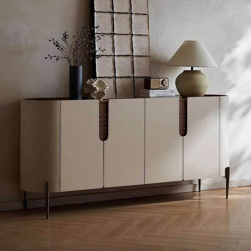 

Italian saddle leather 35cm rock slab dining side cabinet modern living room locker small apartment