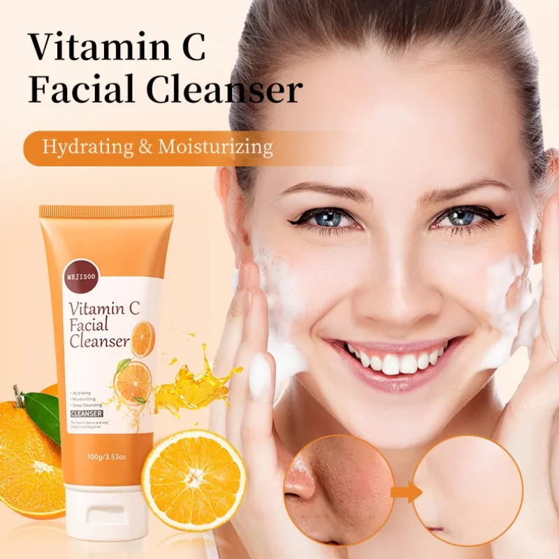 Limpiador facial iluminador con vitamina C, limpieza profunda de puntos negros, piel resistente al acné, Control de aceite, limpiador Facial suave y no comedógeno