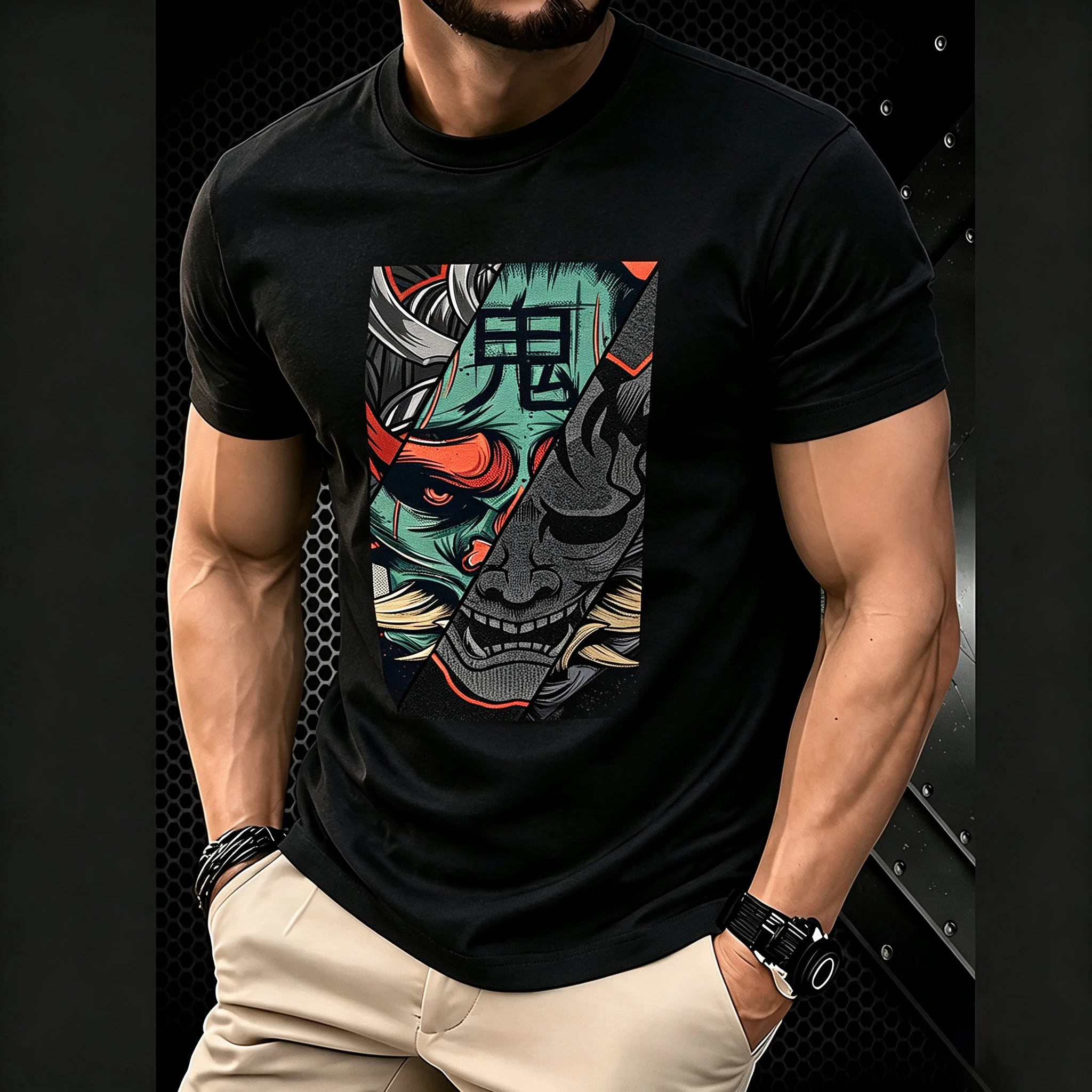 Samurai Oni Mask Men Woman Plain T Shirt Pattern Print Comfortable Soft Breathable Suitable Wear Super Flattering To The Figure