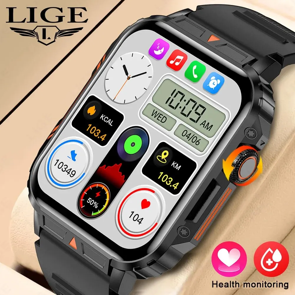 LIGE Smartwatch For Men Women 1.95 Inch Screen Health Monitoring Watches IP68 Waterproof Sport Fitness Smart Watch Reloj Hombre