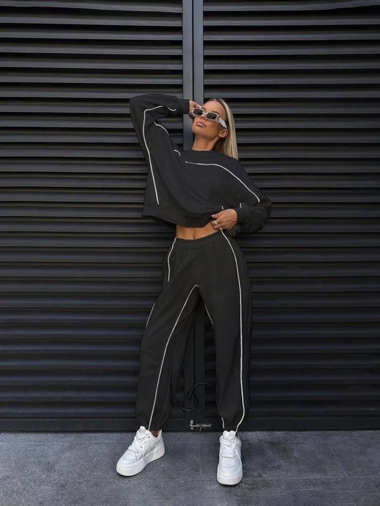 Conjunto de dos piezas para mujer, jersey, pantalón, survêtement, sudadera, deporte, taille élastique, ropa de calle, conjuntos a