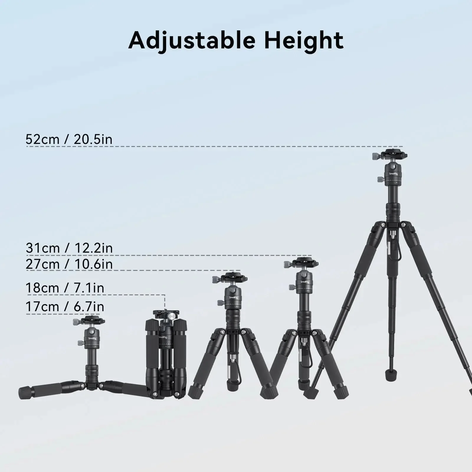 SmallRig VT-20 Aluminum Mini Tripod Load 6kg with Quick Release Plate Max Height 52cm for DSLRs Mirrorless Cameras Smartphones