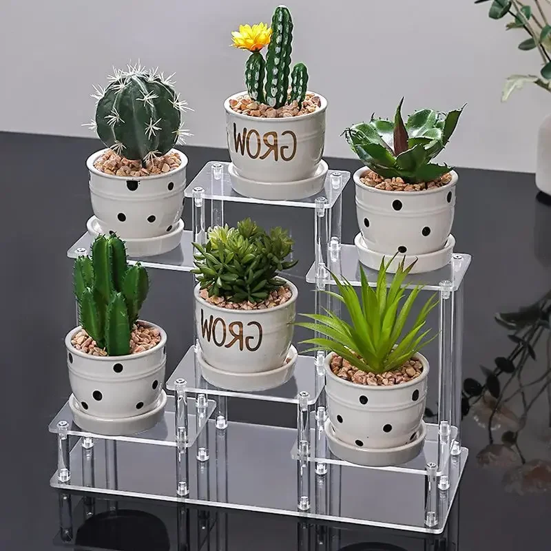 Office Succulent Potted Plant Display Rack, Transparent Acrylic Stepped Storage Rack, Desktop Countertop Storage Rack
