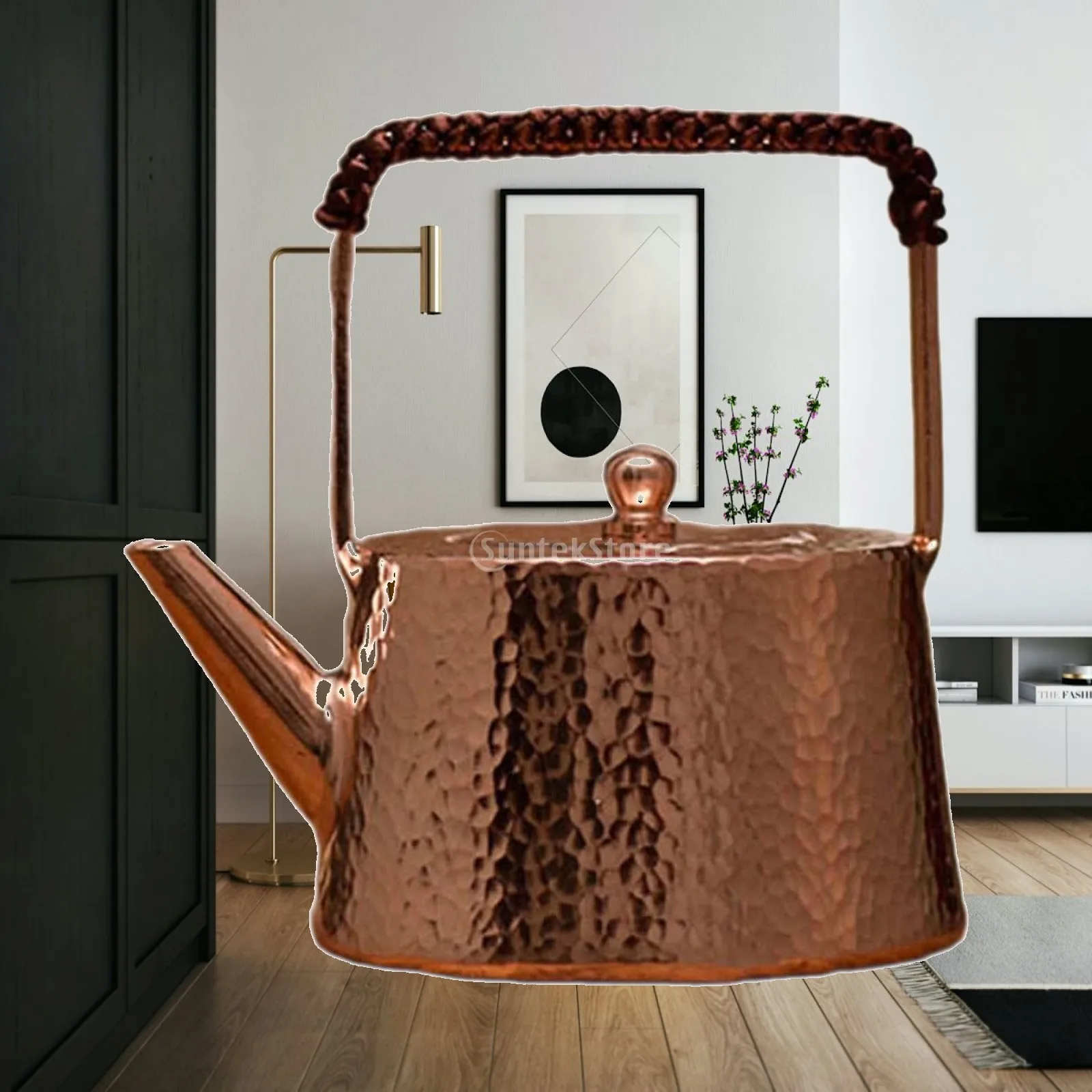 Copper Kettle Artisanal Carved Teapot Pour Over Coffee Kettle Food Grade Rope Wrapped Handle Hammered Finish Suitable for
