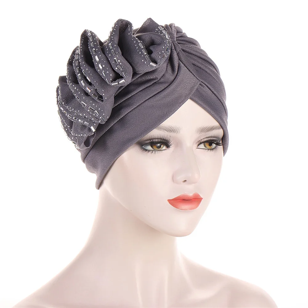 

Indian Women Flower Diamonds Turban Muslim Hijab Chemo Cap Cancer Hat Hair Loss Bonnet Head Scarf Wrap Headwear Skullies Beanies