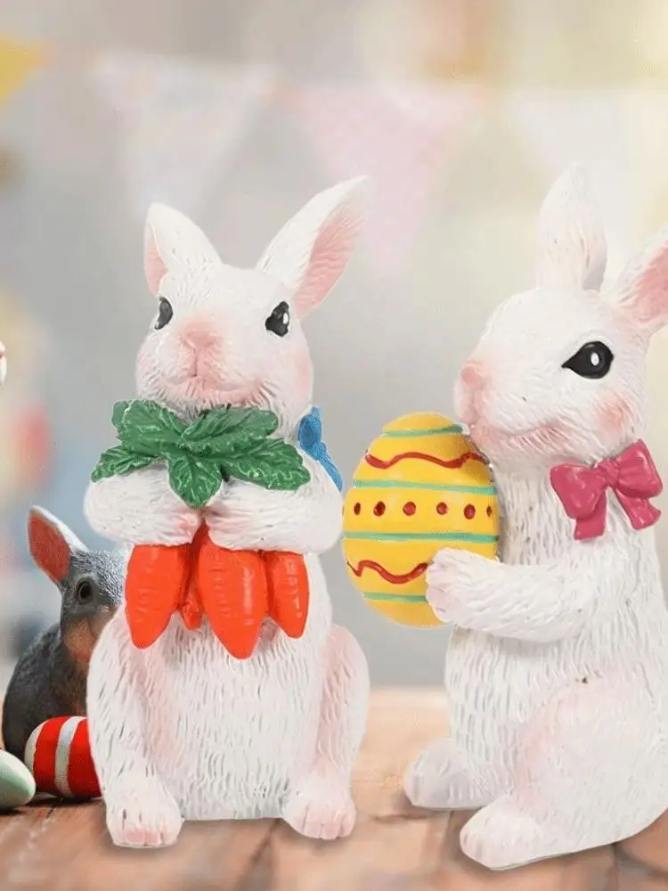 Ornement de lapin de Pâques en résine, style dessin animé, apparence mignonne, statue de lapin, artisanat DIY, design debout, figurine de lapin
