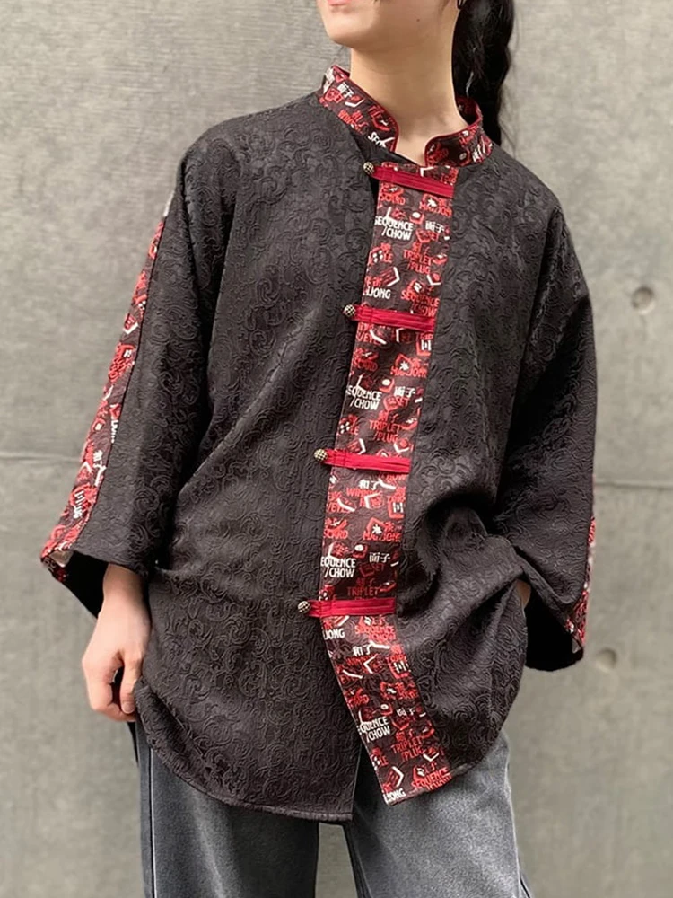 

Летняя модная футболка унисекс из полиэстера с воротником-стойкой и принтом в китайском стиле, для мужчин и женщин