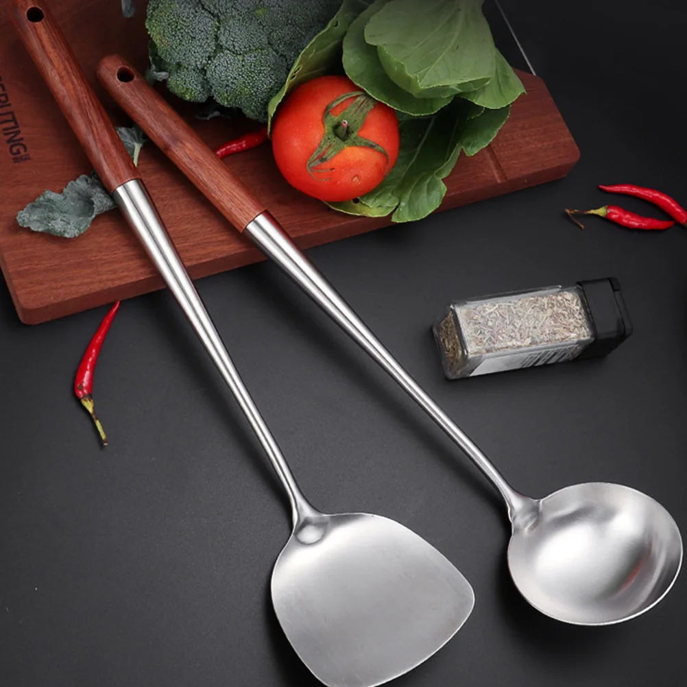 

Wooden Handle Spatula Stainless Steel Kitchen Cooking Tool Wok Fry Pan Utensil Heat Resistant Easy Clean Home Hotel