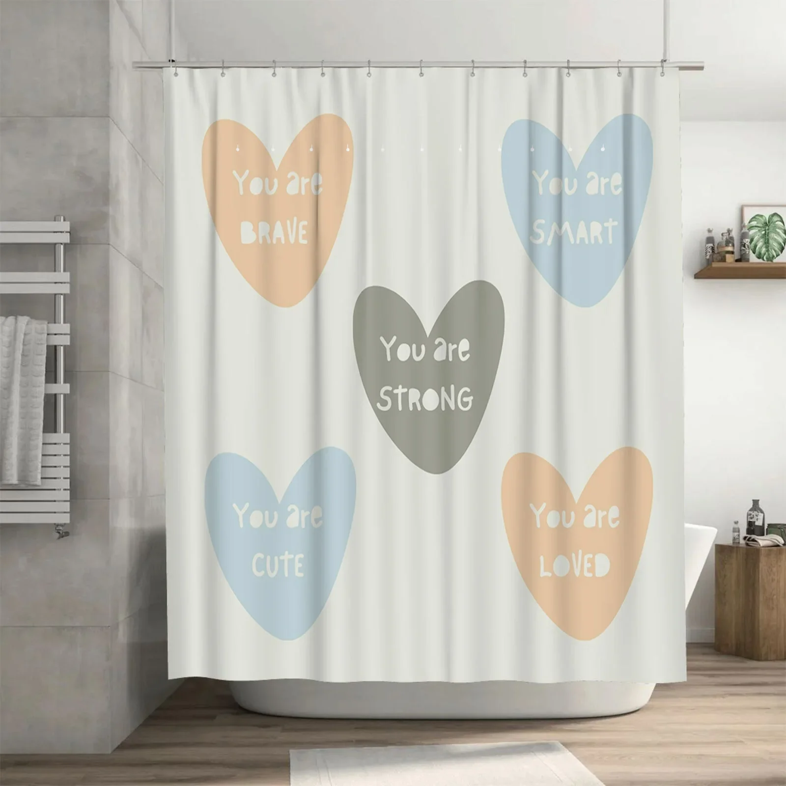 

Водонепроницаемая занавеска для душа You Are Brave, Smart, Strong, Cute and Loved Heart Design для декора ванной комнаты, высококачественный материал