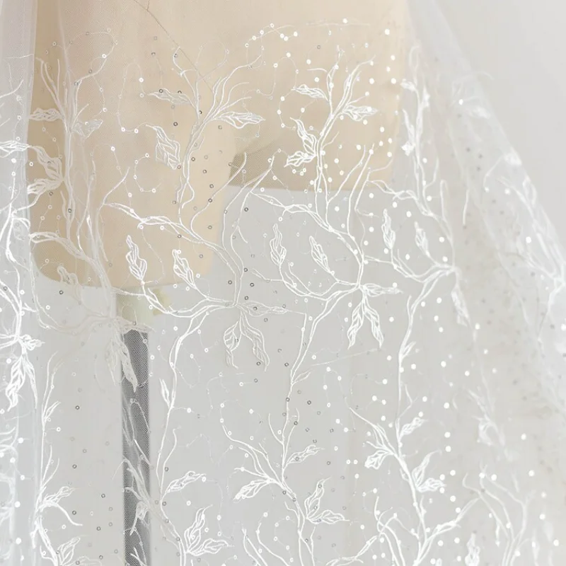 

Sequin Embroidered Lace Tulle Fabric for DIY Sewing Handmade Wedding Dress Garment Accessories Clothing Fashion Material Cloth