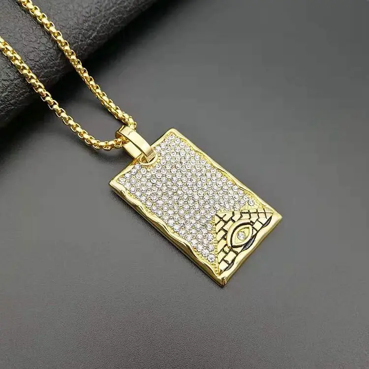 Egyptian Akhnaton Pharaoh Pendant Necklace with rhinestone In Stainless Steel eye Jewelry Charm Tutankhamun Hip Hop Jewellery