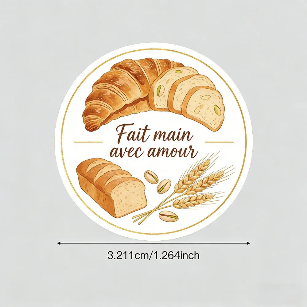 Round Stickers -  "Fait main avec amour" Design for Gift Bags, Gift Boxes & Bakery Packaging, Bread Display Supplies