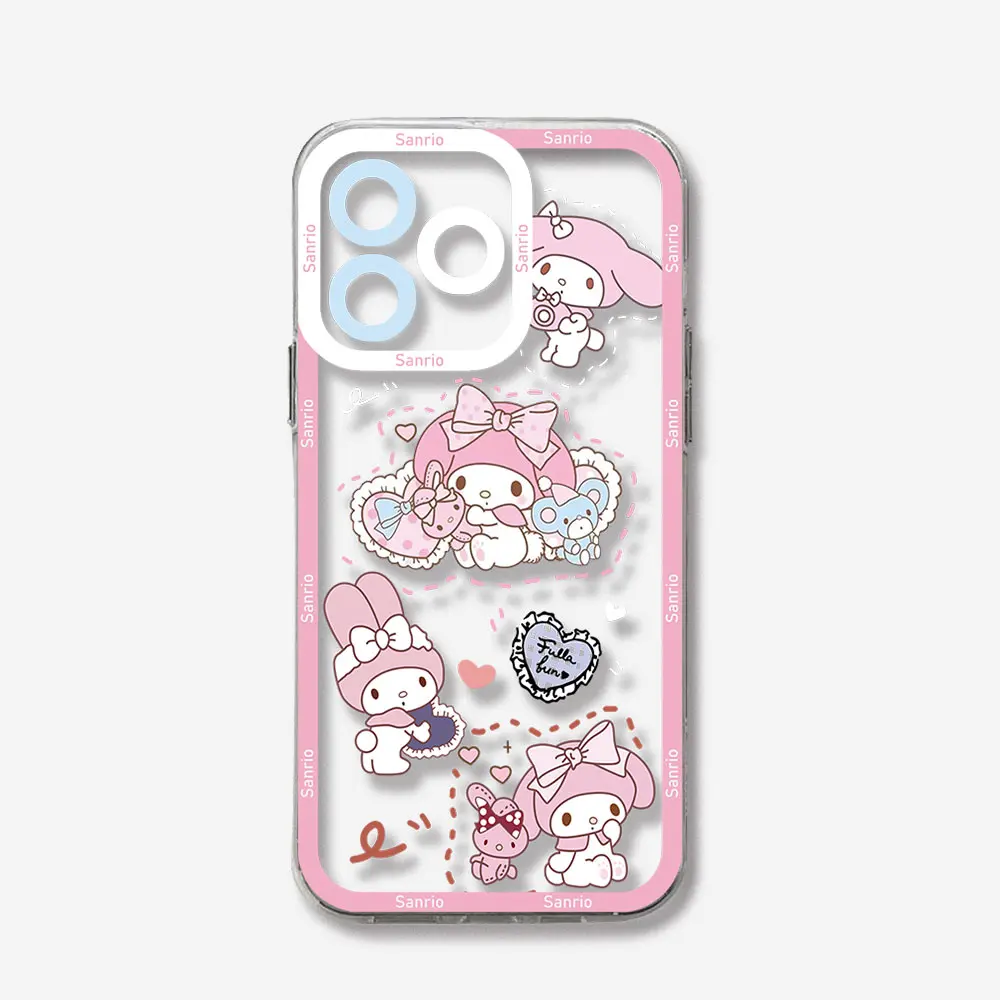 Cartoon Kuromi Melody Phone Case for Xiaomi Redmi Note 13 12 12C 11 10 10C 13C 10s 9 9s 9A 9T 9C Pro Max 4G 5G Transparent Cover