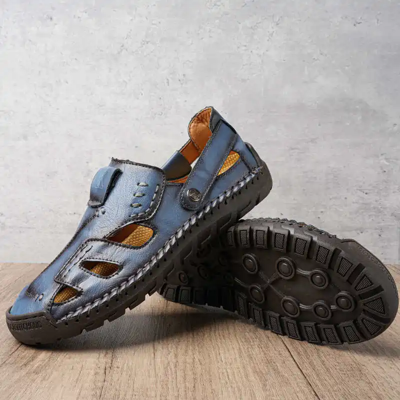 

Мужские спортивные туфли-кроссовки из натуральной кожи с толстым каблуком, синие, размер 46, коричневые сандалии-кроссовки. Акция! Sapato Factory Temis