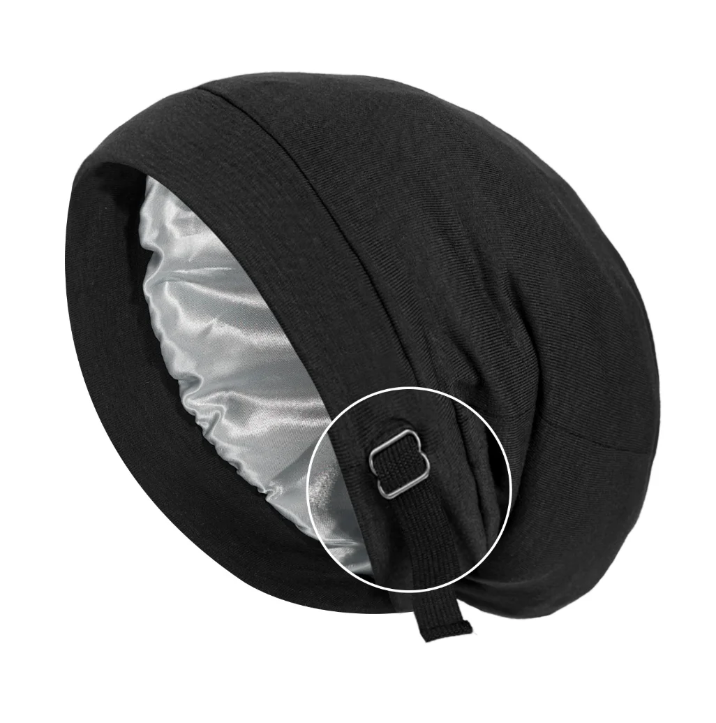 Satin Lined Bonnet Hat For Women Men Soft Adjustable Sleeping Hat Curly Hair Care Unisex Silk Night Hair Cap Muslim Turban Hat