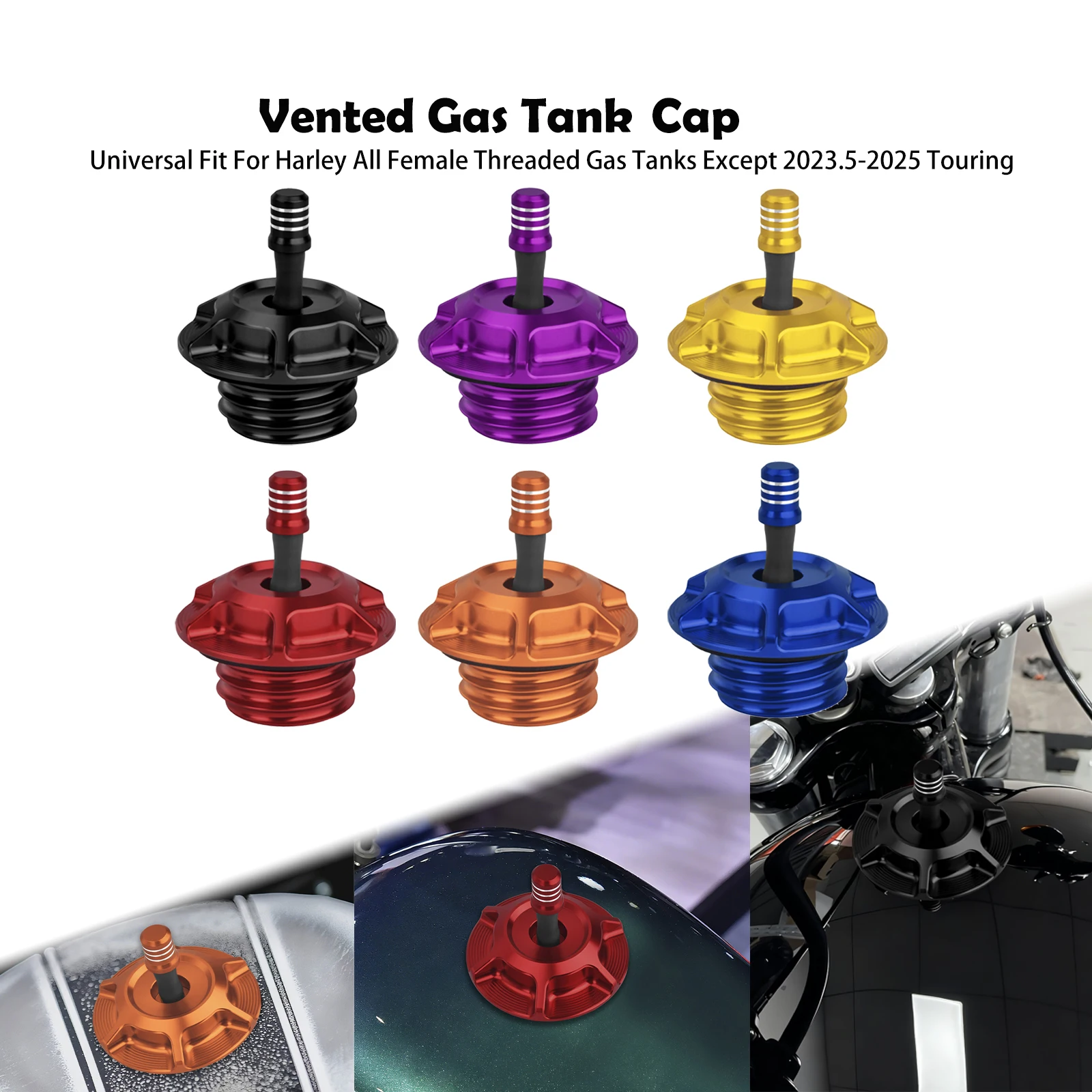 

Motorcycle Tank Gas Cap Aluminum Oil Fuel Tanks Vented Cover Universal For Harley All Female Threaded Model Softail Sportster