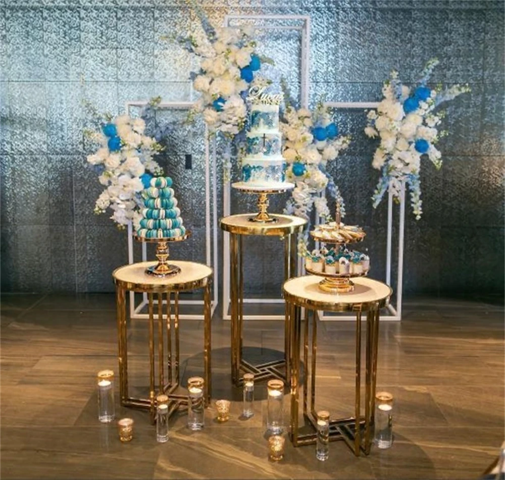 Mailai 3-Piece Gold Metal Cake Stand Set Iron Cake Table for Wedding Dessert Display Numbered Wedding Decorations Carton