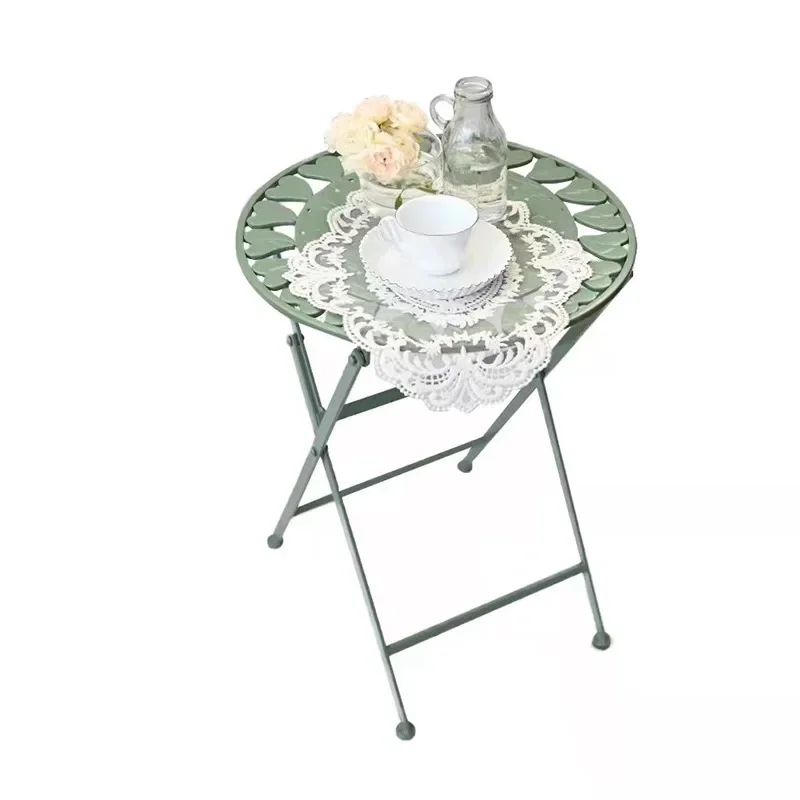 Courtyard Balcony Tea Table Iron Hollow Out Corner Table for Bedroom Folding Coffee Desk Versatile Practical Garden Furniture