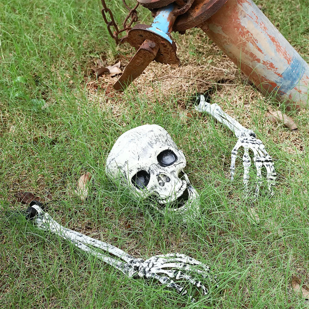 Halloween Skull Skeleton Head Realistic Human Hand Arms for Halloween Party Home Garden Lawn Decor Haunted House Horror Props