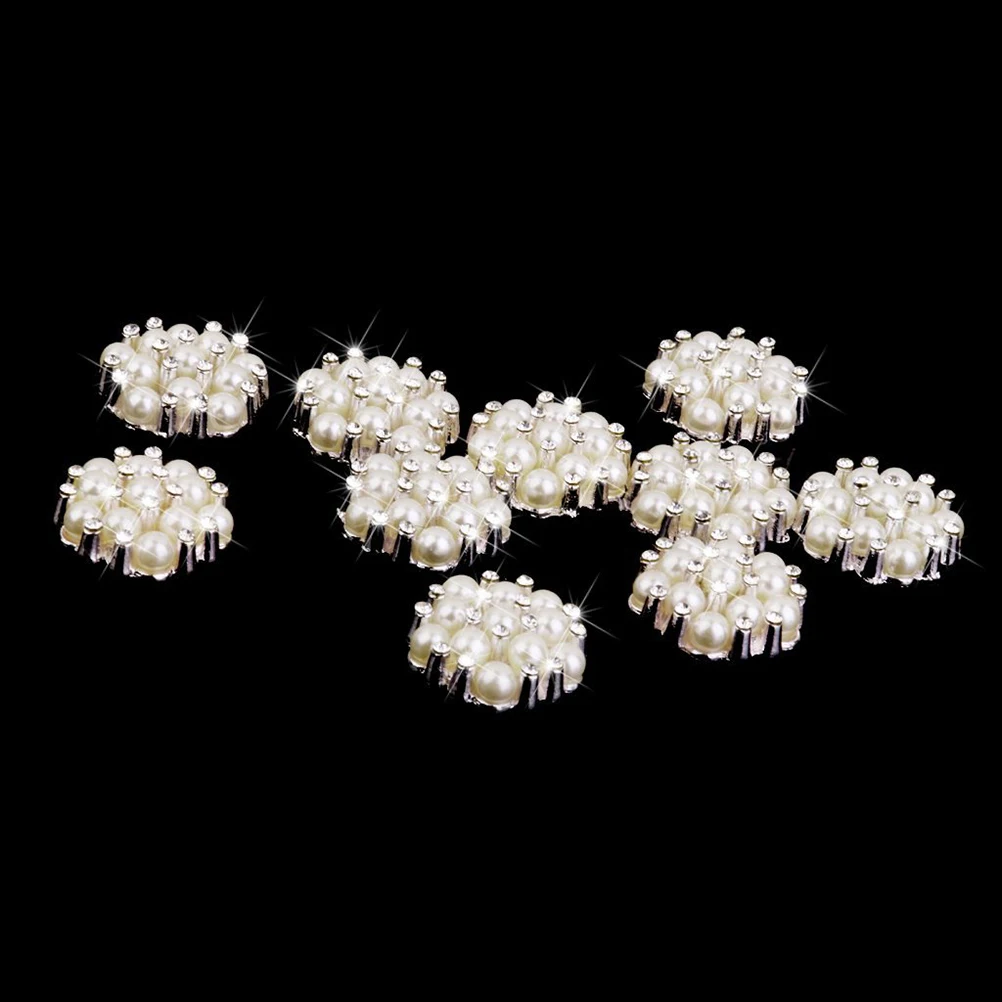 

10pcs Pearl Embellishments Flatback Decorative Buttons Silver Beige 20Mm Rhinestone Hairband Garment Bag Decoration Handmade