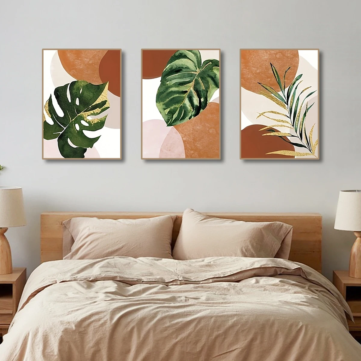 3pcs Boho Palm Leaf Green Plants Wall Art Canvas Paintings Modern Still Life Poster Prints Pictures for Living Room Decoration