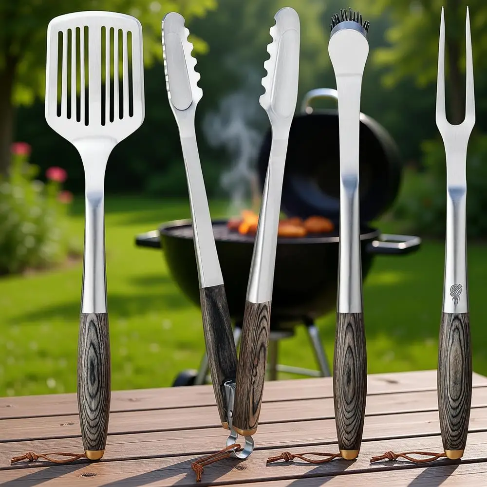 

Luxury 4-Piece Barbecue Utensils Grill Set with Wooden Box