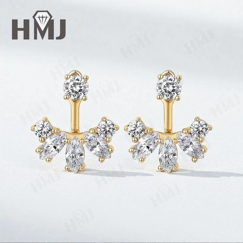 Earrings with 2.8CT D Color Round Marquise Cut Moissanite 925 Silver Plated White Yellow Gold Ear Stud Fashion Christmas Gift