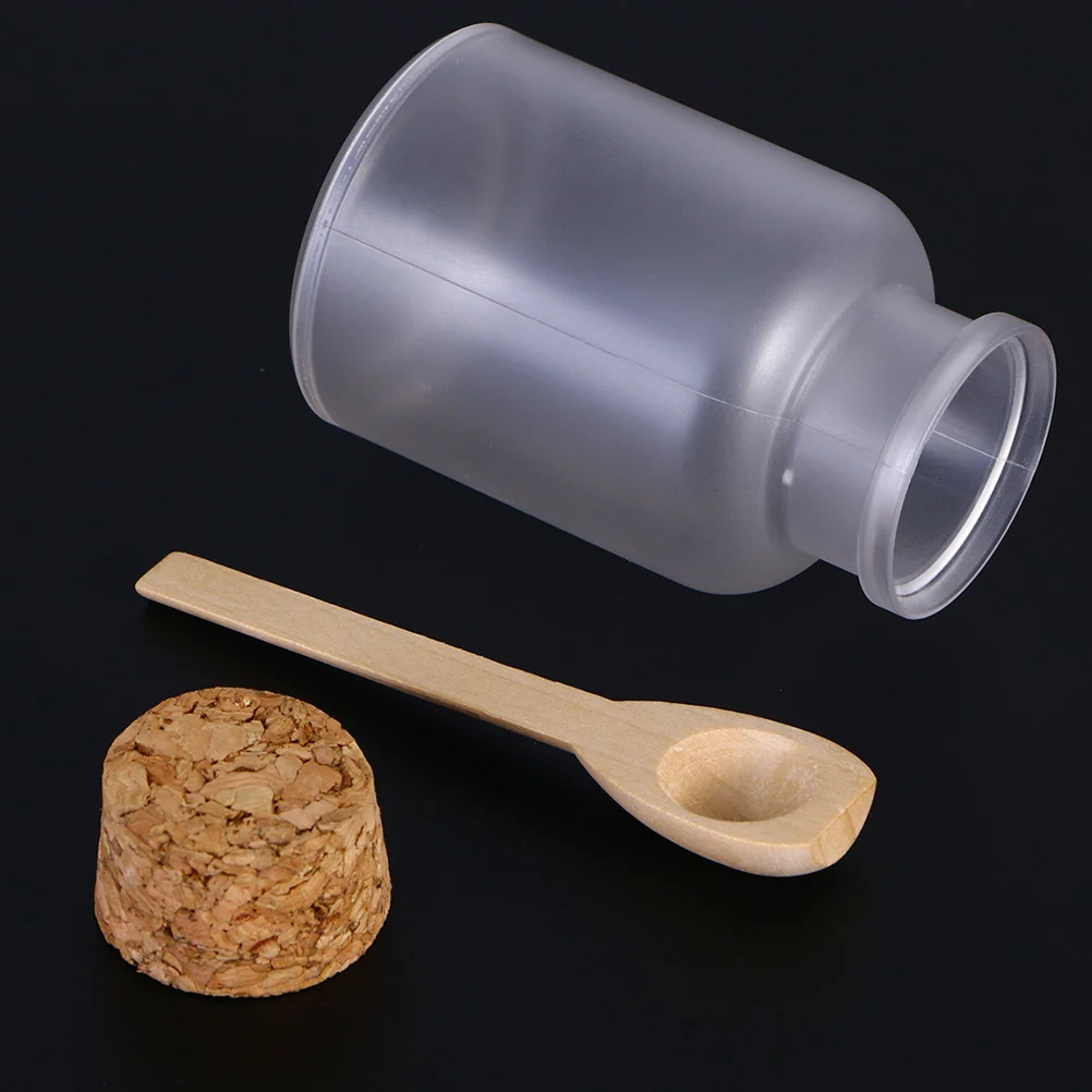 

3Pcs Bath Salt Bottle ABS Frosted Plastic Storage Bottle Cork Cover Wooden Spoon Spices Cosmetics DIY 100g White