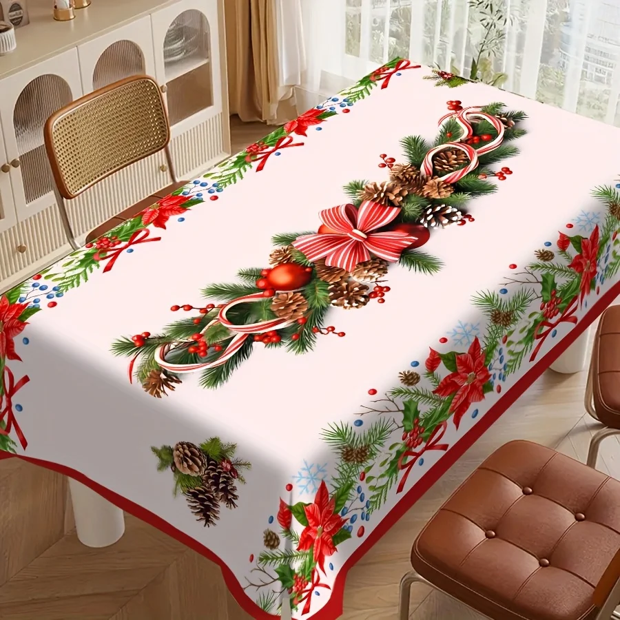 Christmas Poinsettias Pine Cone Holly Berry Tablecloths Party Decor Winter Xmas Kitchen Dining Table Cloth Christmas Decorations