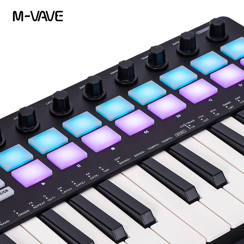 M-VAVE SMK-Ⅱ 25 Key MIDI Keyboard Controller With 16 RGB Drum Pads, Bluetooth Semi Weighted Professional dynamic keybed