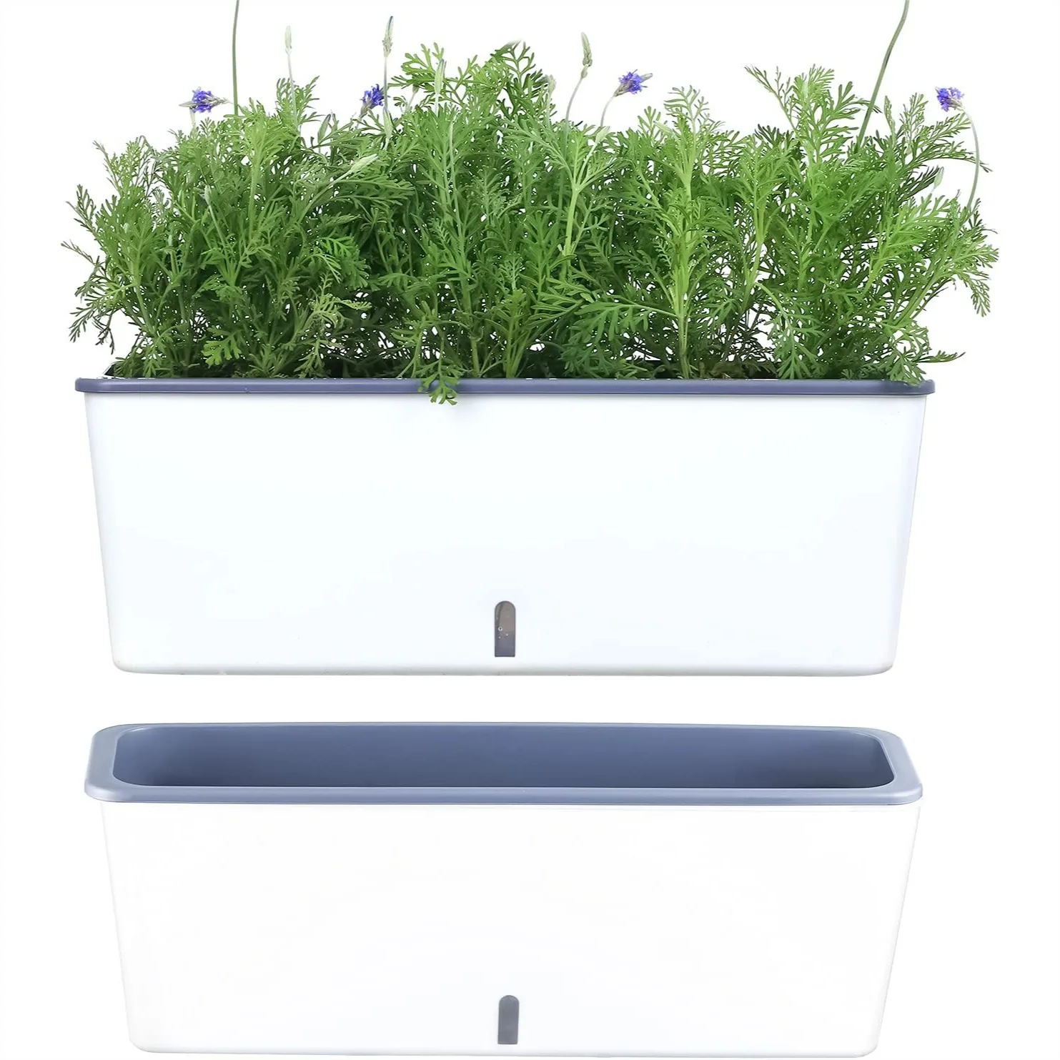 

2 Pack Rectangular Self Watering Planter 17x4.5 in Plastic Plant Pots with Drainage Holes White Flower Pot Indoor