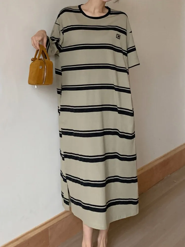 Estate nuovo stile pigro girocollo pigro T-shirt abito da donna a righe taglie forti abito da donna a maniche corte abiti da donna abiti