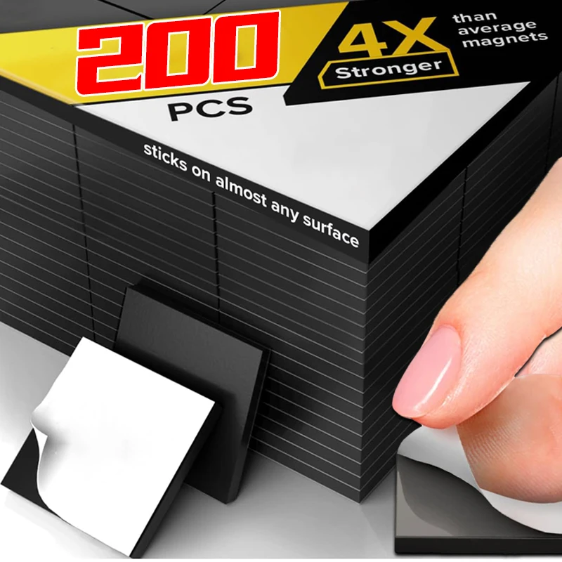 

50/200PCS Magnetic Sheet Self Adhesive Black Magnets Rubber Flexible Small Sticky Magnets Stickers DIY Craft Fridge Decoration
