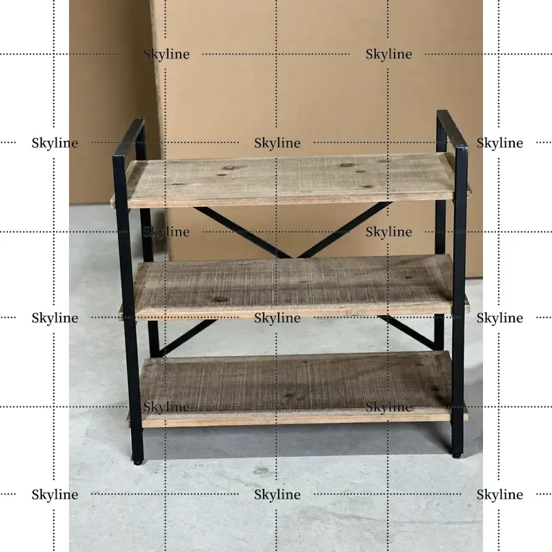 for Retro Solid Wood Wrought Iron Three Layer Shelf Flower Stand Display Rack Creative Design Export Original Order